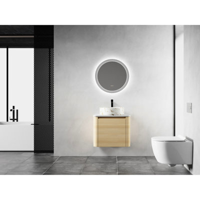 Meuble-lavabo mural de 24 po avec lavabo d'art en céramique, porte simple à fermeture en douceur, matériau de contreplaqué, aspect moderne, pierre plate blanche, charnières de fermeture en acier inoxydable à surface lisse, 45 po