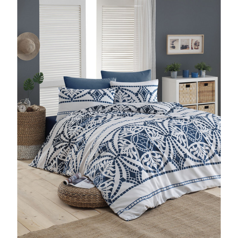 Ensemble de housse de couette en mélange de coton Alayja, Housse de couette 61 po x 87 po + 1 taie d'oreille