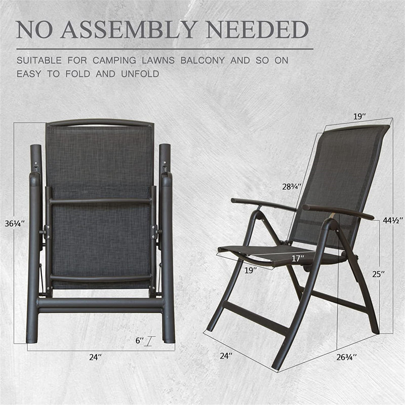 Folding Patio Chairs Set of 2, Aluminium Frame Reclining Sling Lawn Chairs with Adjustable High Backrest, Patio Dining Chairs for Outdoor, Camping,Porch,Balcony(PVC-coated polyester Fabric,2 Chairs)