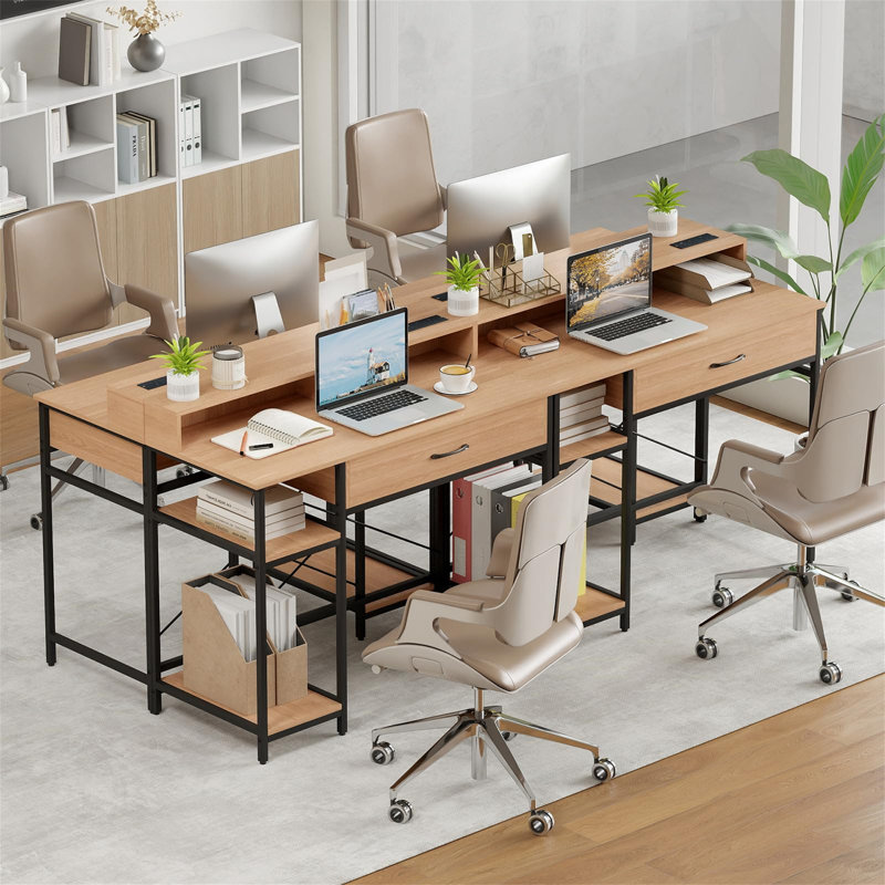 Metal Base Computer Desk, Natural