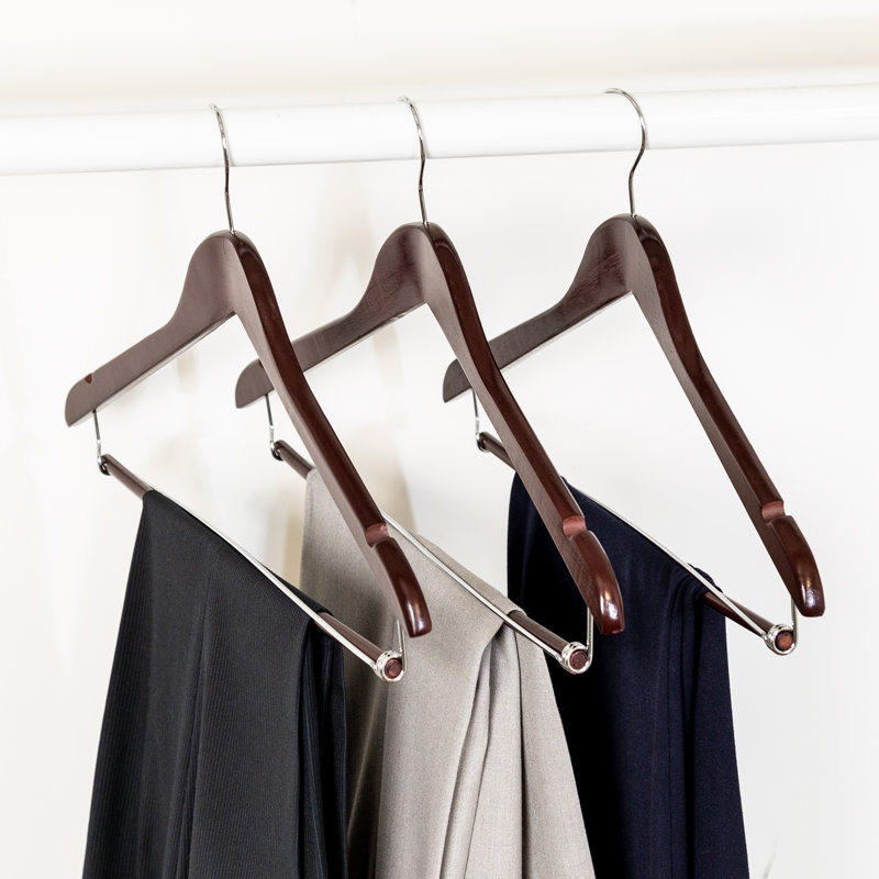 Cherry Wood Non-Slip Suit Hangers with Detachable Bar, 6-Pack