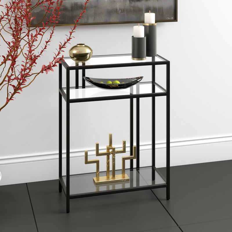 Adamsville 55.9cm Glass Top Console Table, Blackened Bronze