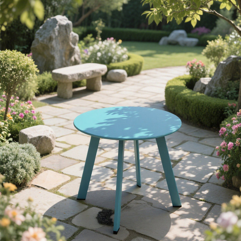 Table d'appoint d'extérieur, table de bout ronde 18 po avec pieds carrés, Gris / vert