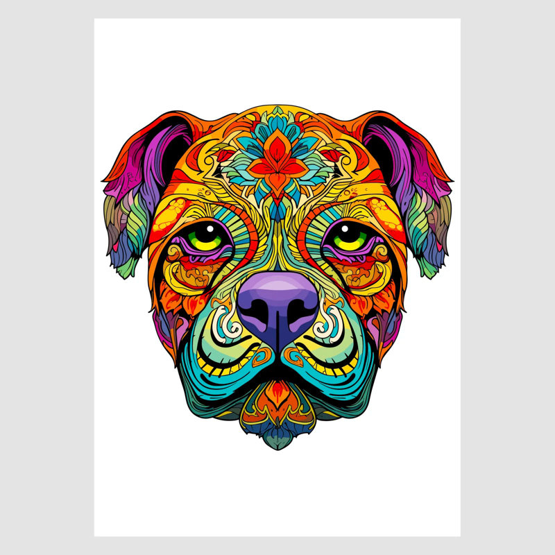 Ornate Paint Design Dog Art Print, 42 cm H x 30 cm W