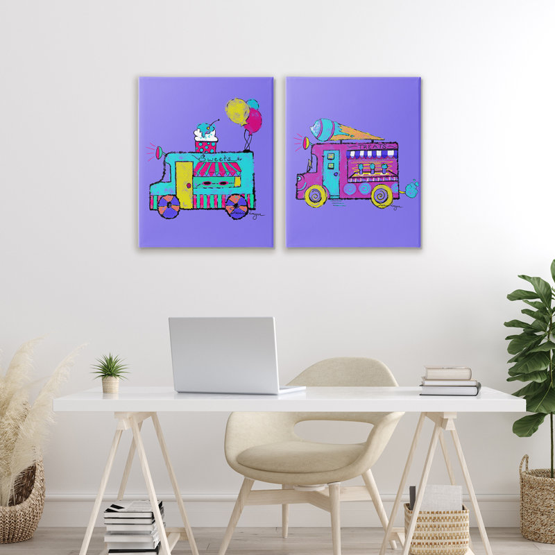 «Vibrant Summer Ice Cream Camions», ensemble de 2 pièces par Susan Lugar, H 20 po x l 16 po