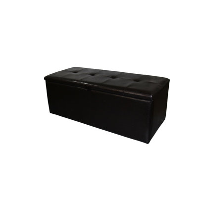 18.5" Tall Brown Leather Upholstered Storage Bench, Front Pull Handle, Single Hinge For Stability, 38.5In L X 12.5In W Storage, 2In 3.5In Legs, 46Lb Product Weight, 17In Width, 18In Package Height
