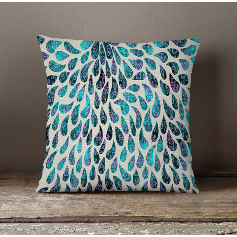 Throw Pillow With Insert, 16"H x 16"W, Blue/Beige Paisley 1