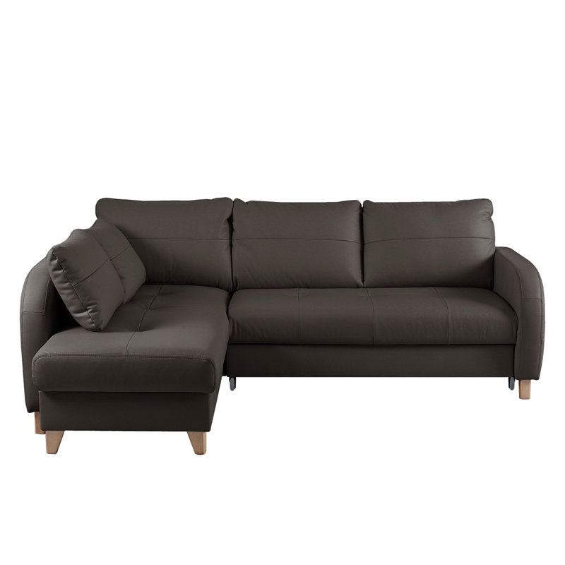 Alvaretta Leather Corner Sofa with Sleeping Function and Underseat Storage , Left Hand Facing, Brown