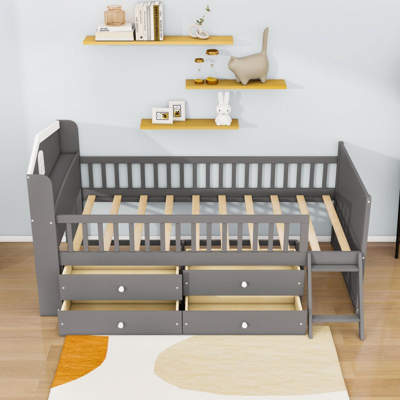 Structure de lit mezzanine simple 4 tiroirs en bois, gris