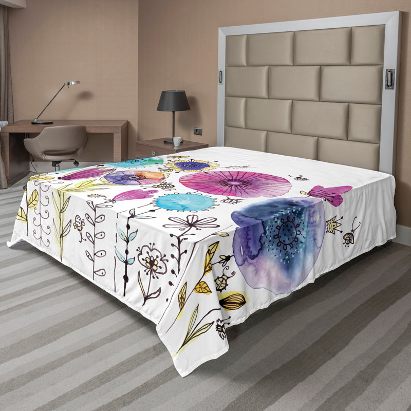 Drap plat Ambesonne Dragonfly Hello Summer Concept - rose / bleu, Drap plat grand