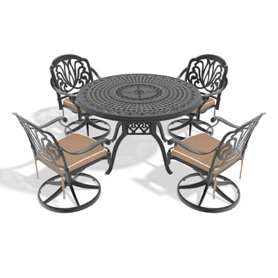 5-Piece All-Weather Cast Aluminum Dining Set, Include 4 Swivel Chairs And 47.24" Round Table With Black Frame