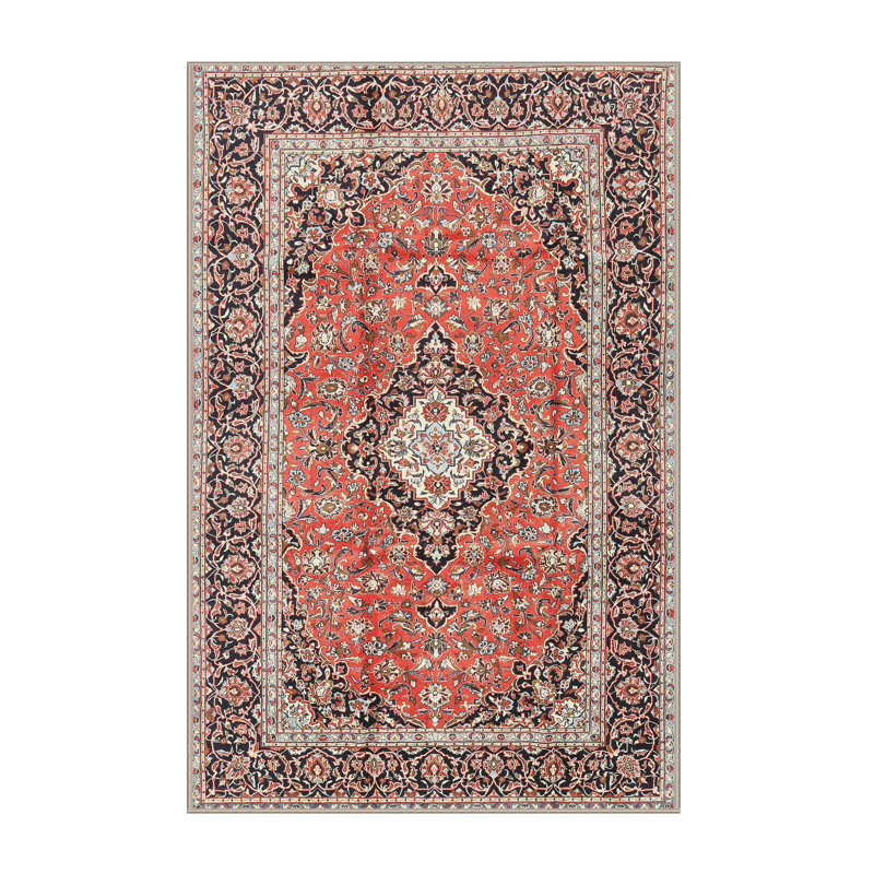Tissé à la machine à la machine en laine/polyester rouge/beige/brun Tapis décoratif, Rectangle 8 pi x 10 pi
