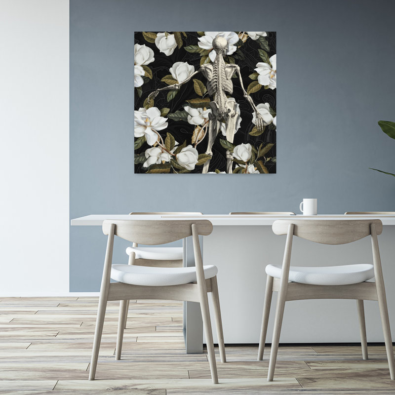 Art mural rétro avec collage de fleurs de magnolia rétro, H 32 po x l 32 po