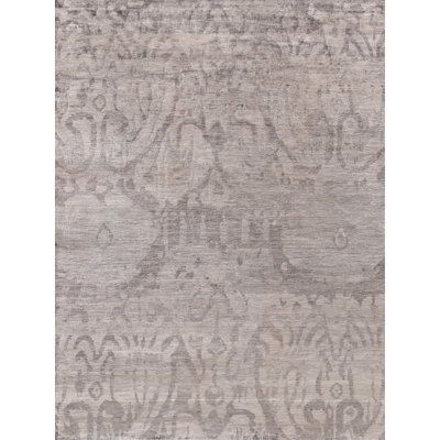 Antique'd Silk Damask Area Rug in Taupe