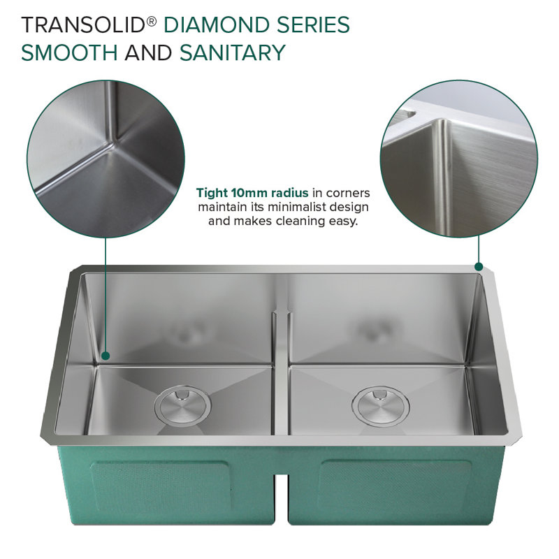 Évier de cuisine à double cuve encastrable avec crépine Diamond L 33 po x l 19 po