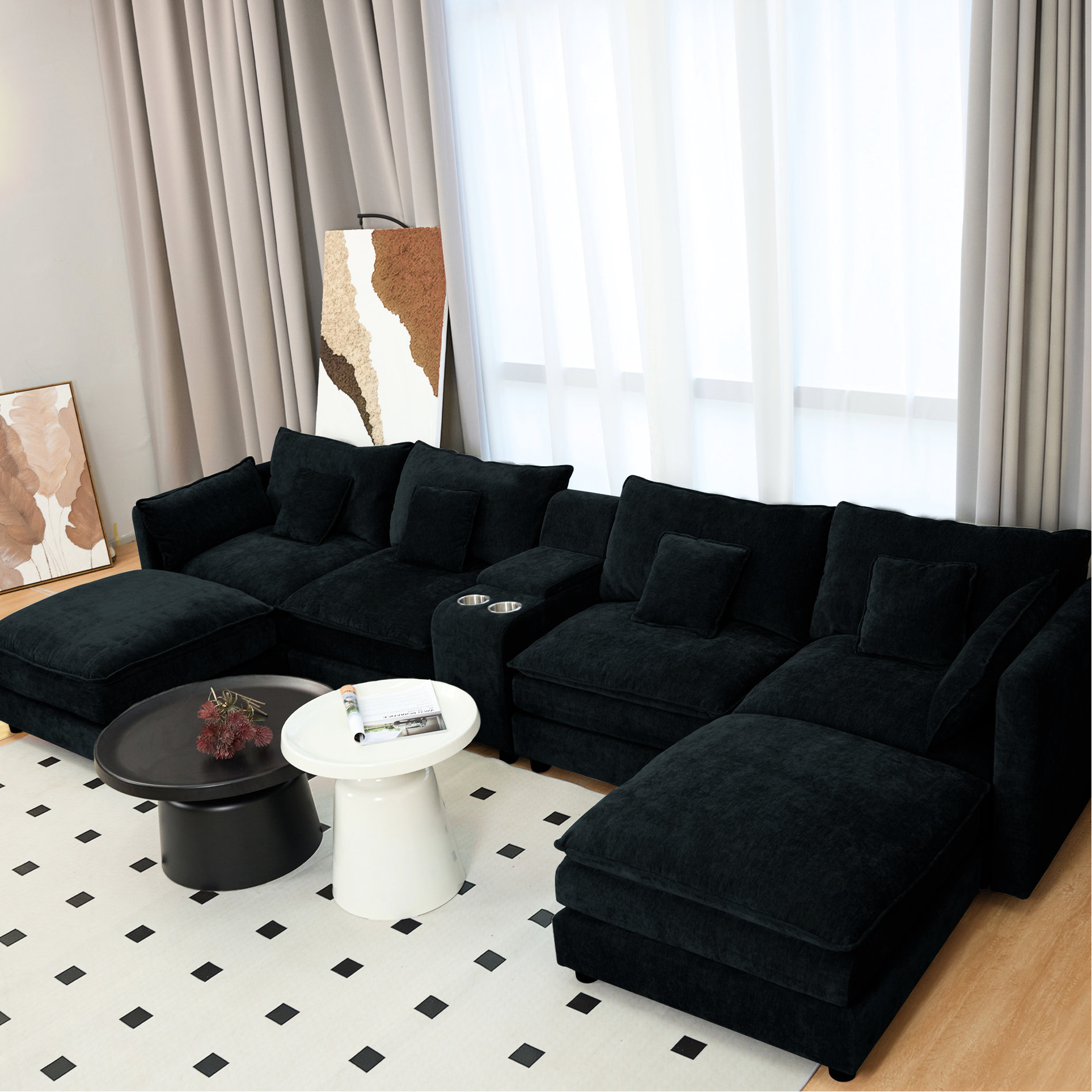 Hokku Designs 6 Seat U Shaped 144" Modern Chenille Fluffy Sectional ...