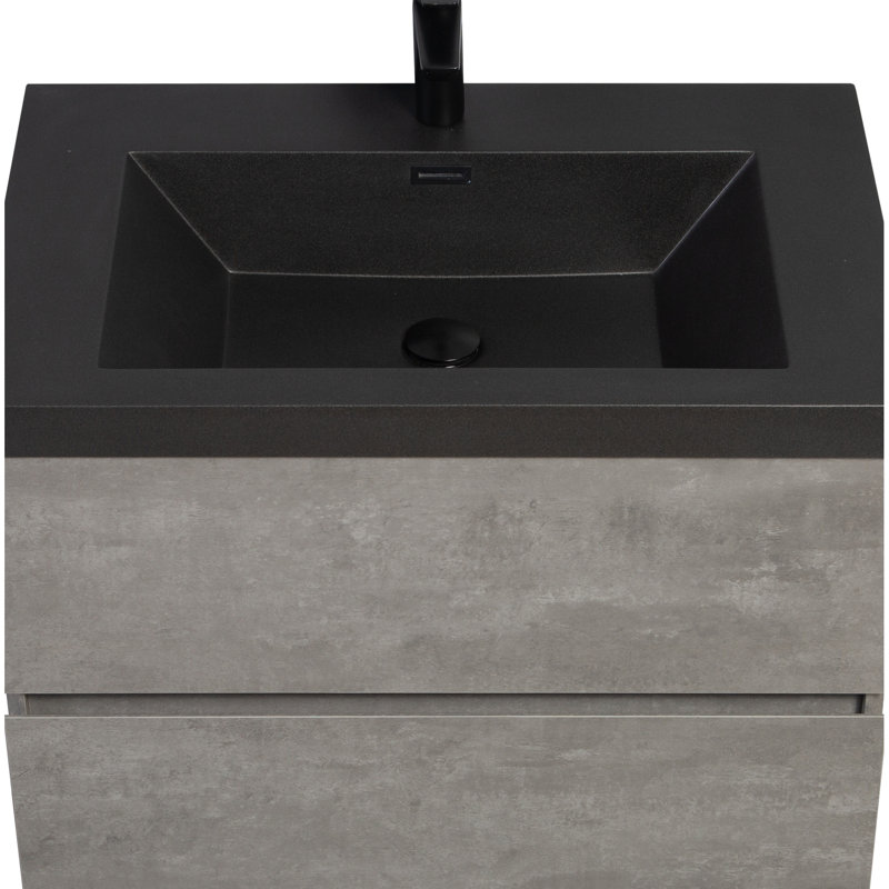 Meuble-lavabo de salle de bain flottant 30 po gris avec comptoir en quartz et lavabo à fermeture en douceur