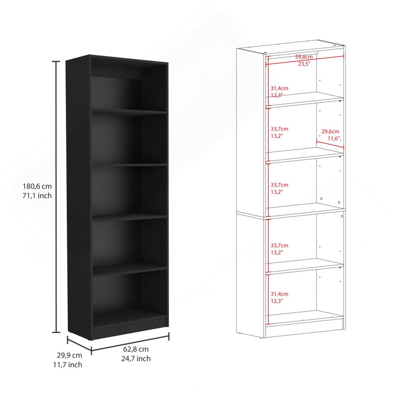 Ensemble de bibliothèque 3 pièces, 74 po de largeur avec 13 tablettes, ensemble de salon noir, Noir