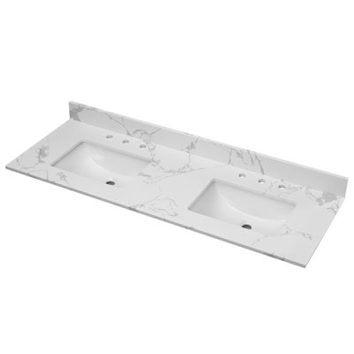 61'' W X 22'' D  Engineered Marble Bathroom Vanity Top Comes With 2 Sinks.