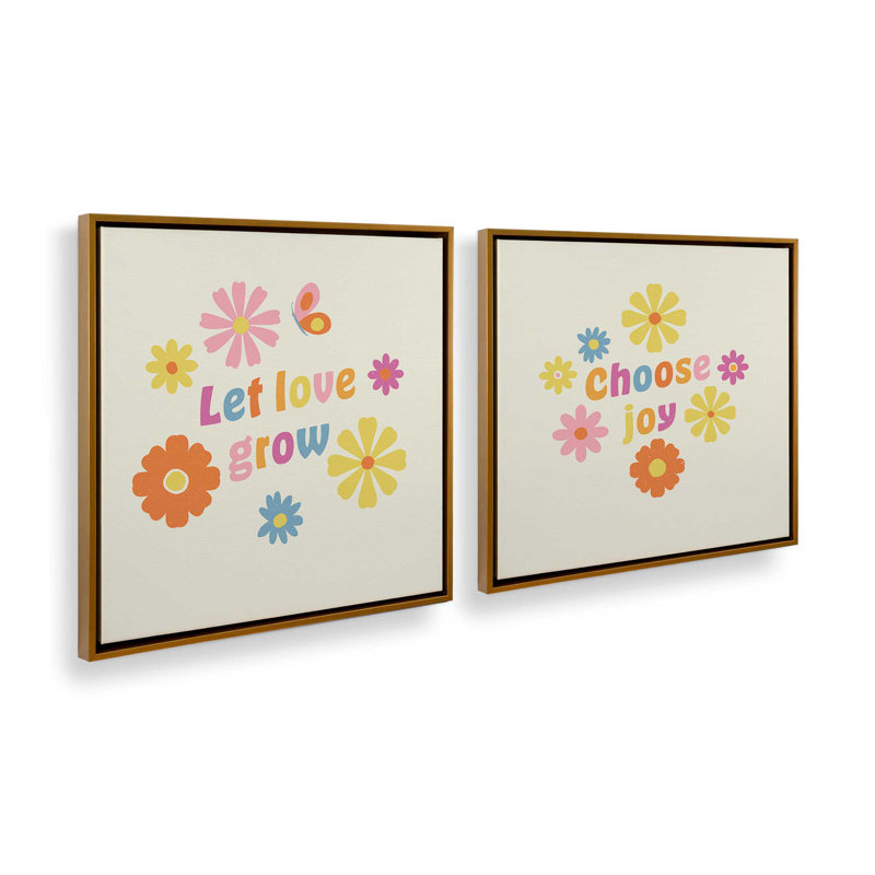 Petal Power Party, ensemble de 2 impressions, 12 po x 12 po, Toile avec cadre, Polished Gold