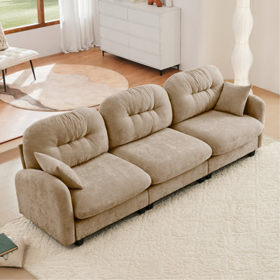 Three-Seate Modular Sectional Couch,Soft Chenille Fabric High-Density Foam,Tufted Cushion Backrest Design Ergonomic Design,Elegant Armrests,High Quality Wooden Base,Fits Bedrooms Living Rooms,Camel