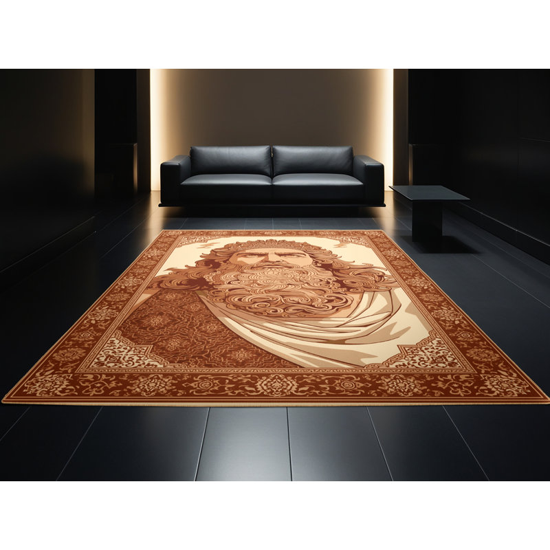 Tapis oriental doux et moelleux de style oriental Iseminger Zeus en brun - reliure brun clair, 8 x 12