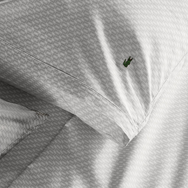 Lacoste Mini Geo 100% Cotton Percale Sheet Set, Gray, Full Sheet Set with 2 Pillowcases