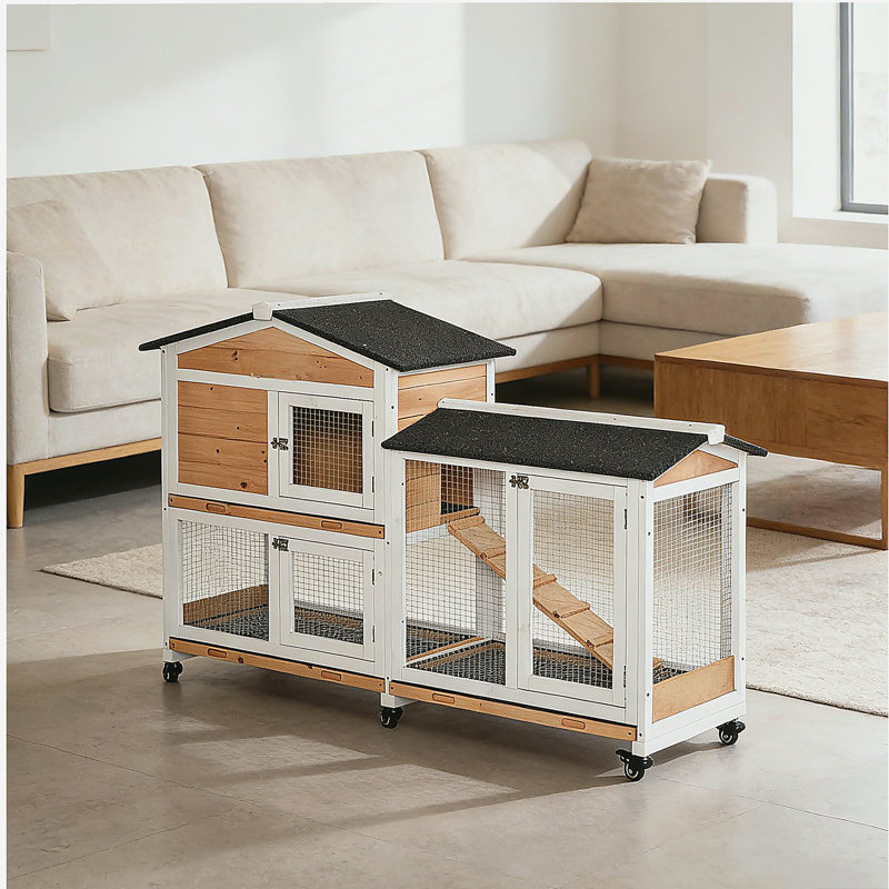 Cage pour animaux, clapier mobile en bois, Natural