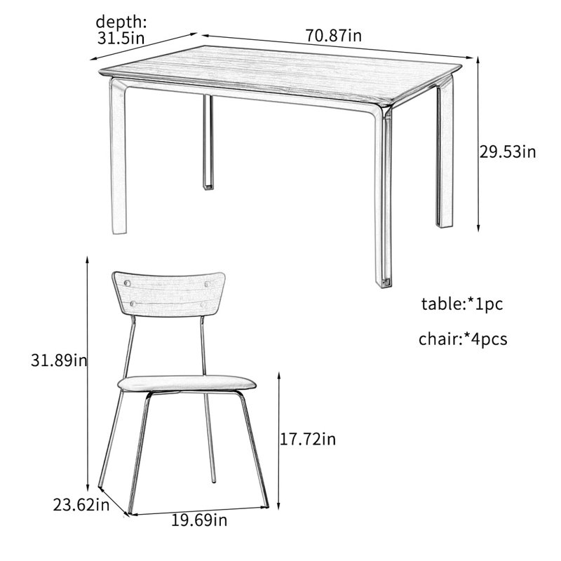 Ensembles de table de salle à manger modernes et luxueux., H 29,53 po x L 70,87 po x l 31,5 po