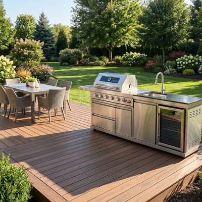 Cuisine extérieure avec 84 po à 5 brûleurs 75300, évier en acier inoxydable et beaucoup de rangement pour les brûleurs de barbecue au gaz pratiques, comptoirs en granit