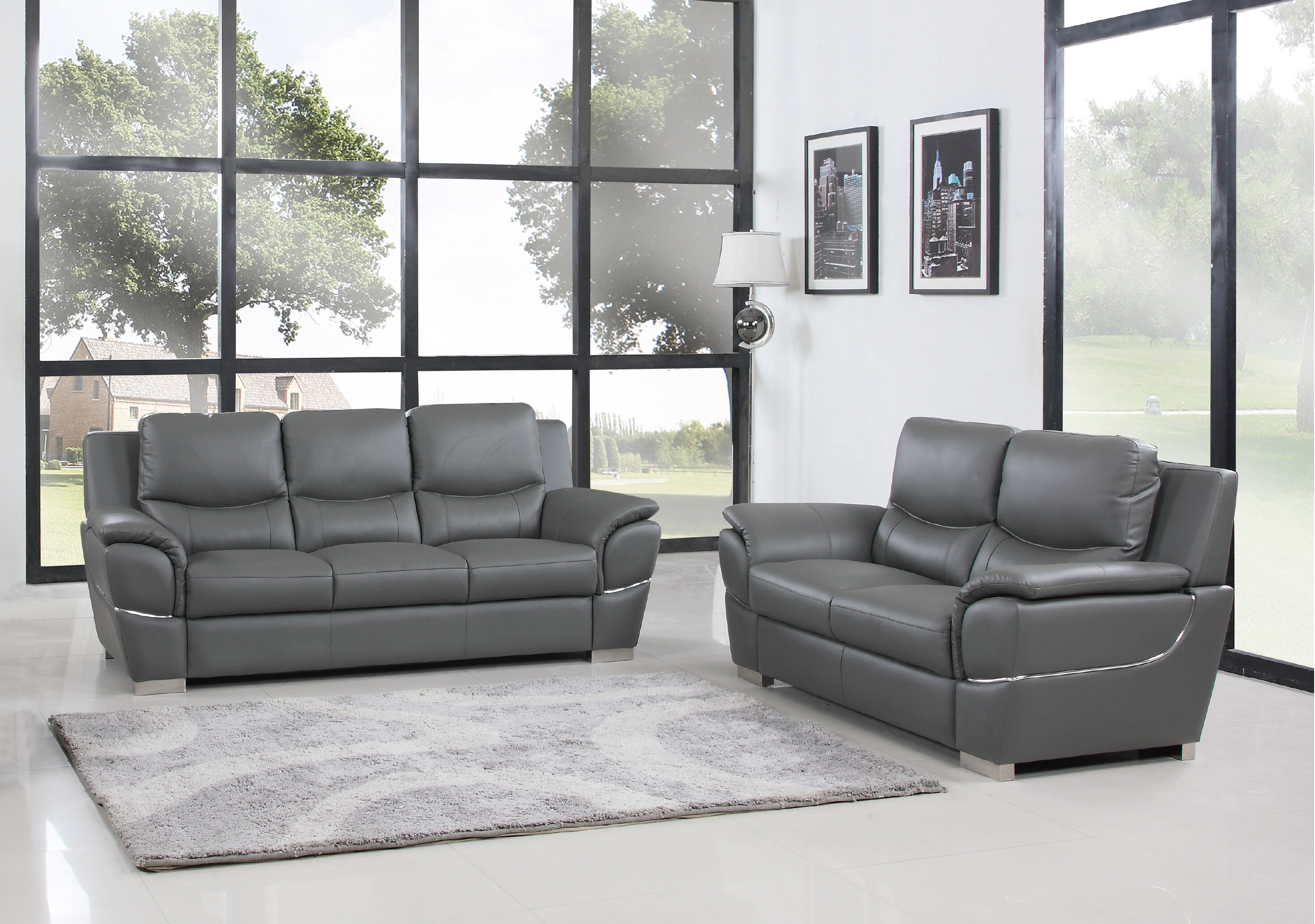 Dempsy 2 Piece Genuine Leather Living Room Set