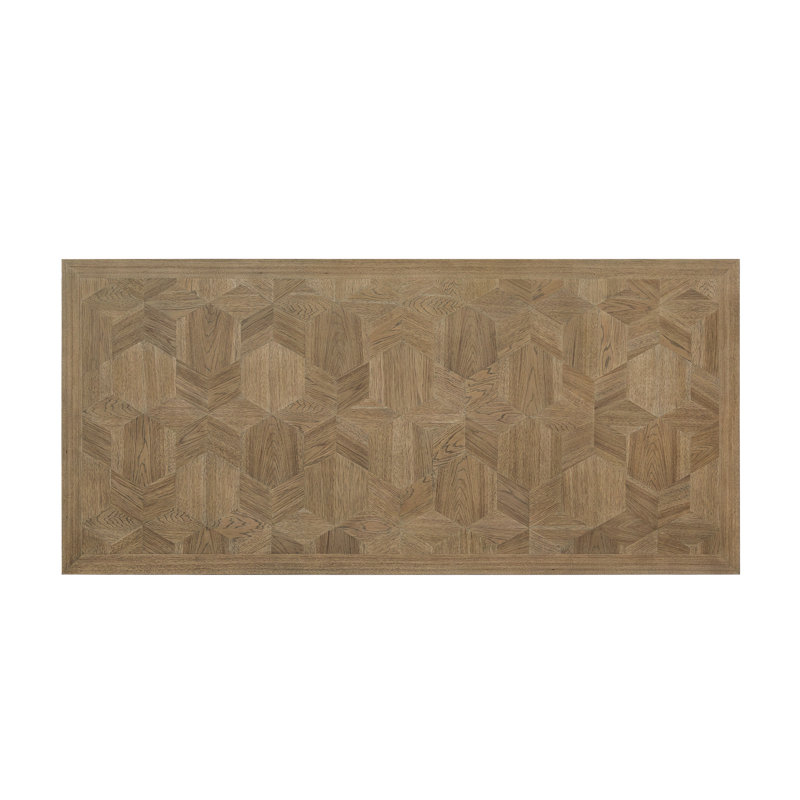 Table à tréteaux avec placage géométrique, finition noix de cajou, longueur de 84 po s'étendant jusqu'à 114 po, placages, bois massif +, largeur de 44 po, hauteur de 30 po - table colorée, extension de 114 po, haut, large, haut, 229 lb