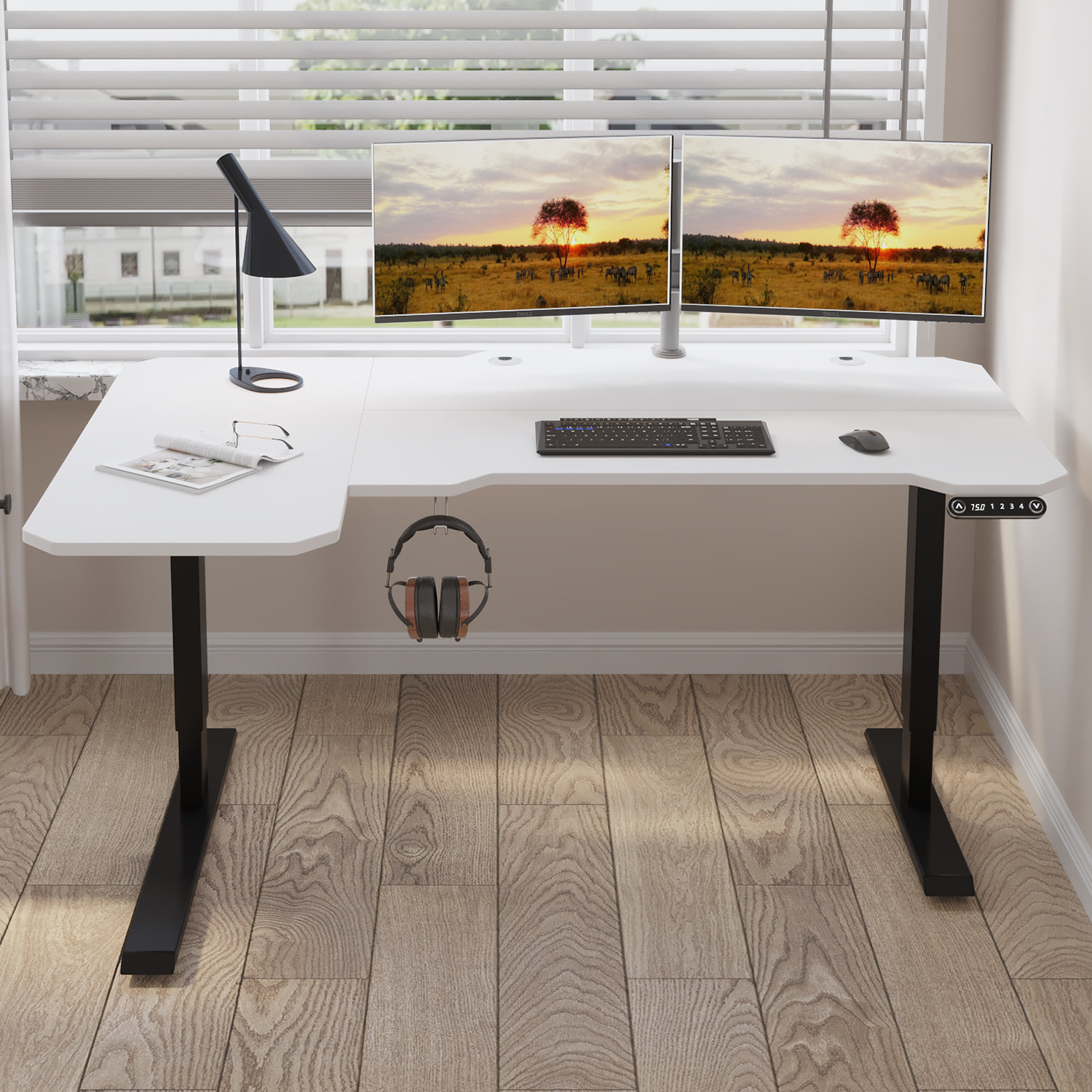 Daycia Height Adjustable L Shape Standing Desk 