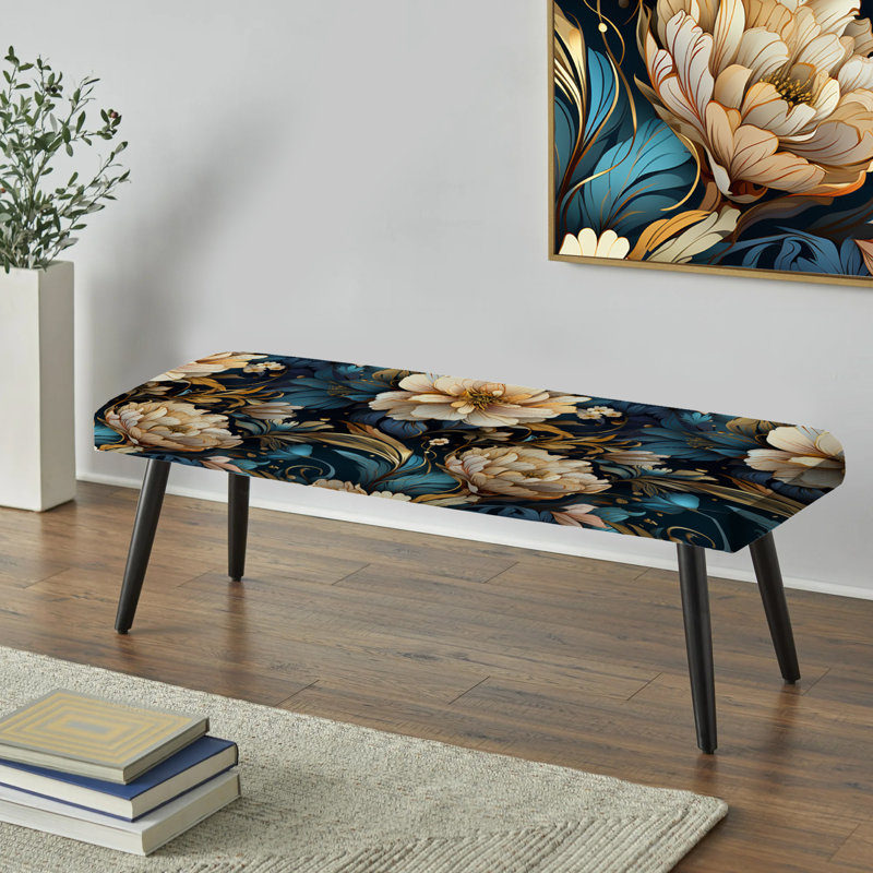 Flowers Elegance Boho Pattern - Boho Upholstered Black Bench
