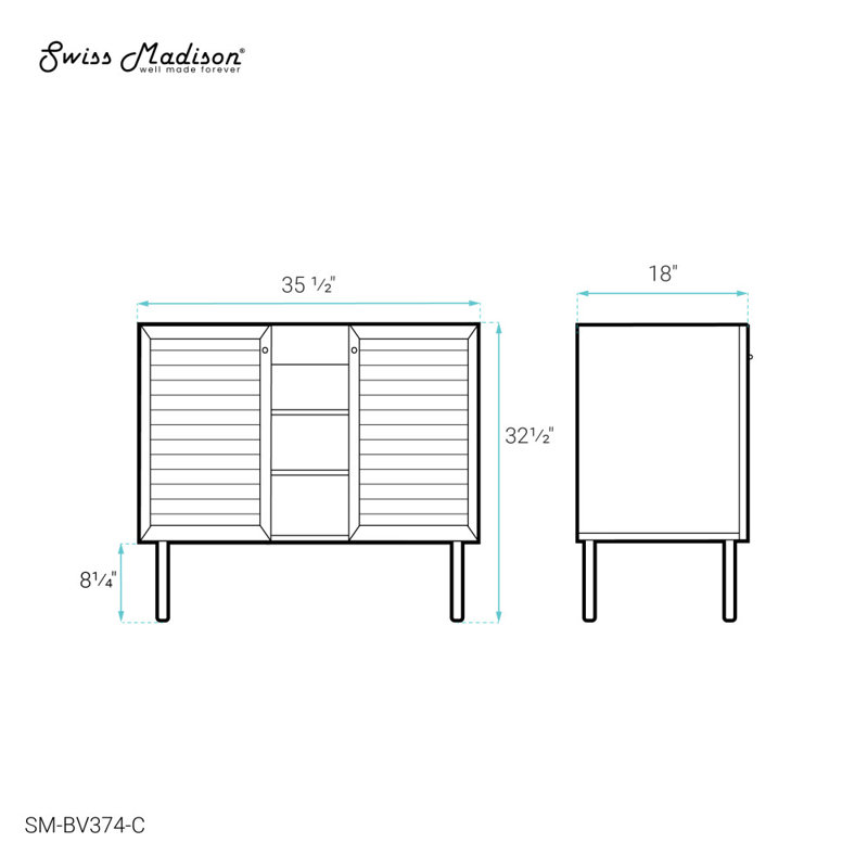 Meuble-lavabo de 36 po en chêne Bron - armoire seulement