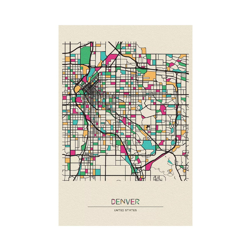 «Denver, Colorado Map» par Ayse Deniz Akerman - impression sur toile tendue, H 26 po x l 18 po x P 1,5 po