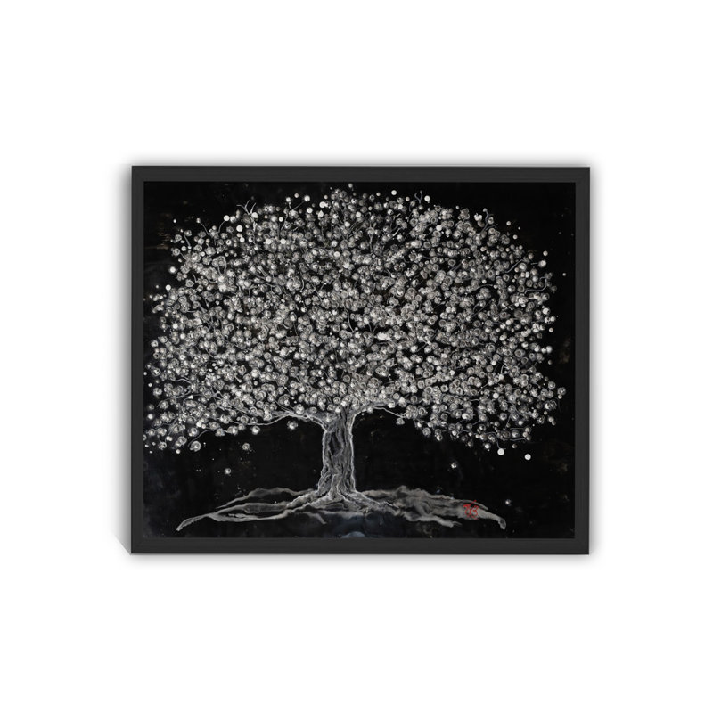 "Celestial Bloom", art mural sur toile, Cadre flottant noir, H 16 po x l 24 po