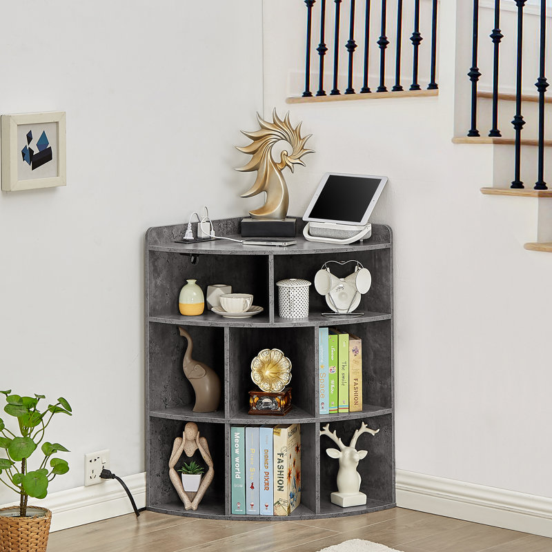 Cayhlin 29.2" H x 19.7" W Wooden Corner Bookcase Corner Storage Cabinet with USB Ports and Outlets, Gray