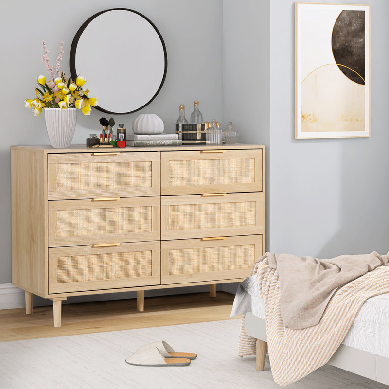 Commode de rangement pour commode 6 tiroirs 43,3 po, Naturel
