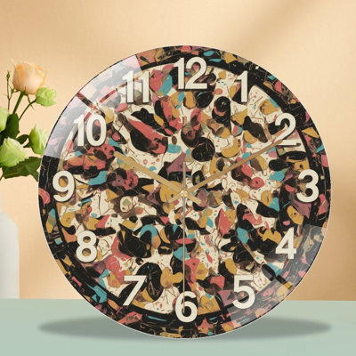 12-Inch Silent Tempered Glass Wall Clock, " Face Colorful Design ” Silent Non-Ticking Clock, Battery Operated (AA Batteries Not Included), Artistic Home Decor