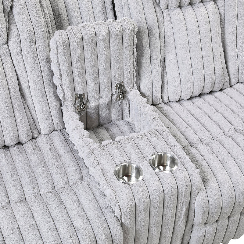 Causeuse inclinable gris clair avec porte-gobelet à console centrale, Light Grey