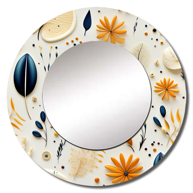 Motif de fougère minimaliste bleu et blanc Shanissa - miroir floral, miroir mural décoratif bleu, impression d'art en métal