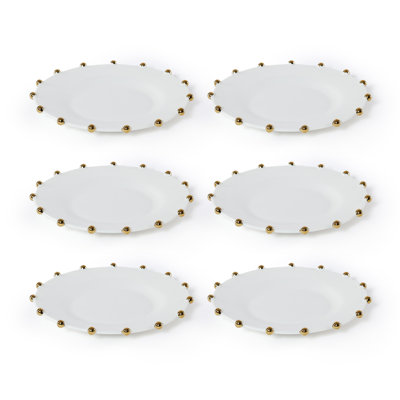 Assiettes à hors-d'œuvre en porcelaine blanche céleste avec bordure dorée, lot de 6