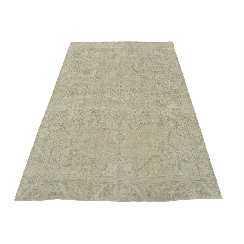 Tapis noué à la main en laine beige 8 pi 10 po x 12 pi Tabriz