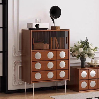 Glass Stainless Steel Accent Cabinet