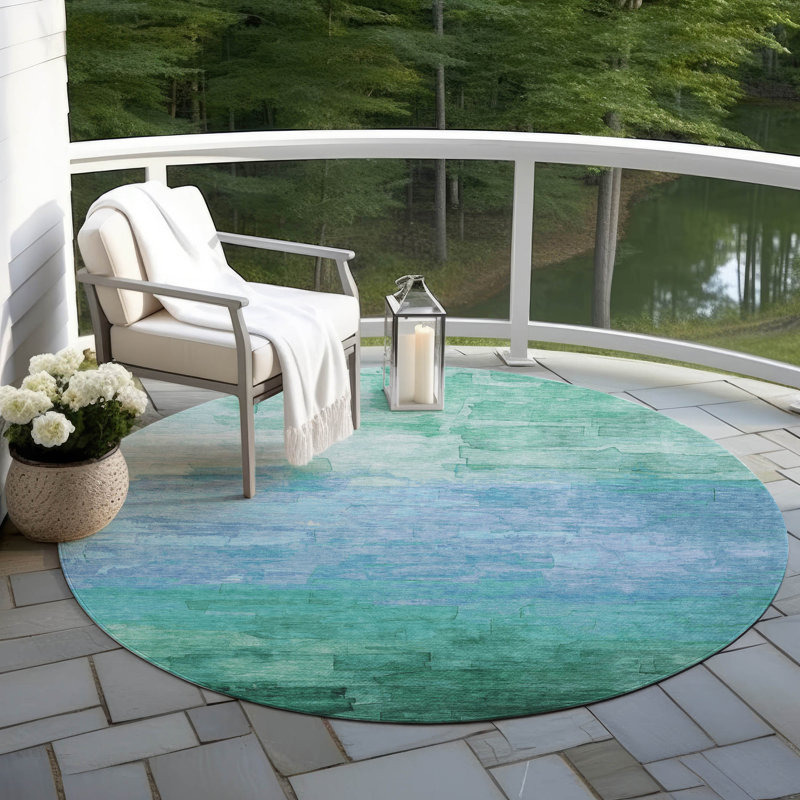 Tapis sarcelle intérieur / extérieur lavable à la machine Claudian ACN1471, Rond 8 pi