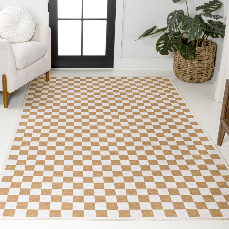 Tapis lavable doré / crème Aparicio, Rectangle 2 pi 11 po x 5 pi