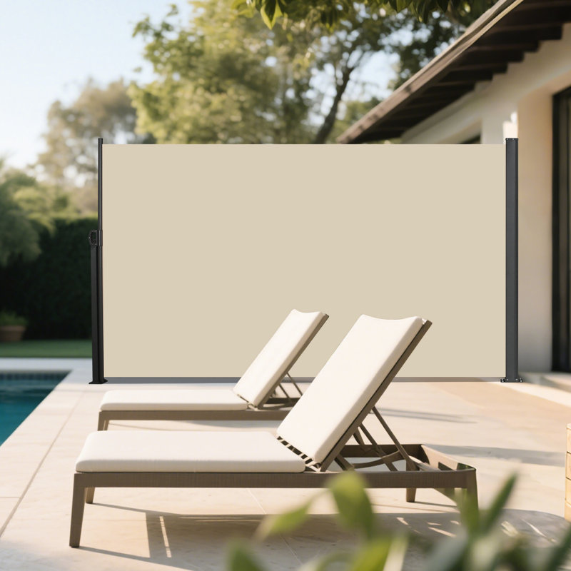Auvent rétractable à écran latéral, 118 po x 71 po, beige, imperméable, créant un espace extérieur privé, cadre en métal et patio imperméable, jardin, balcon, intimité