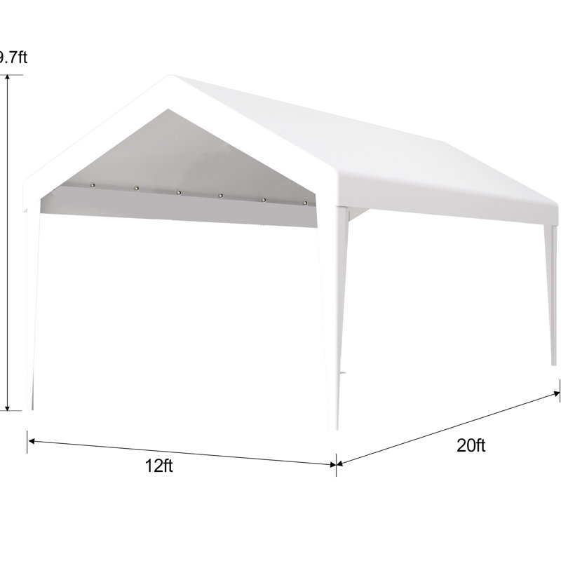 12X20ft Garage Shelter Canopy Replacement Cover - Waterproof, 76 Elastic Buckles White Carport Waterproof Protected, White