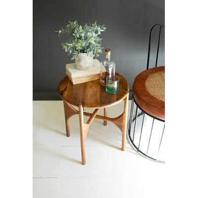  Table d'appoint ronde en bois de manguier - table d'appoint naturelle de 20 po de hauteur